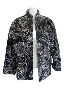 Austin Reed Black & White Floral Open-Front Women's Jacket Sz 8